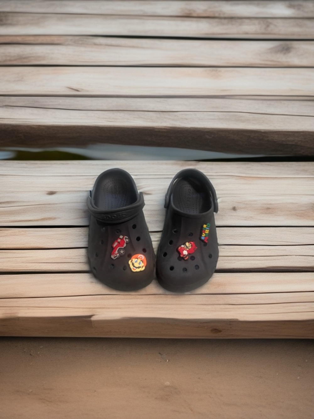Kids Black Slip-On Crocs with Character Charms
